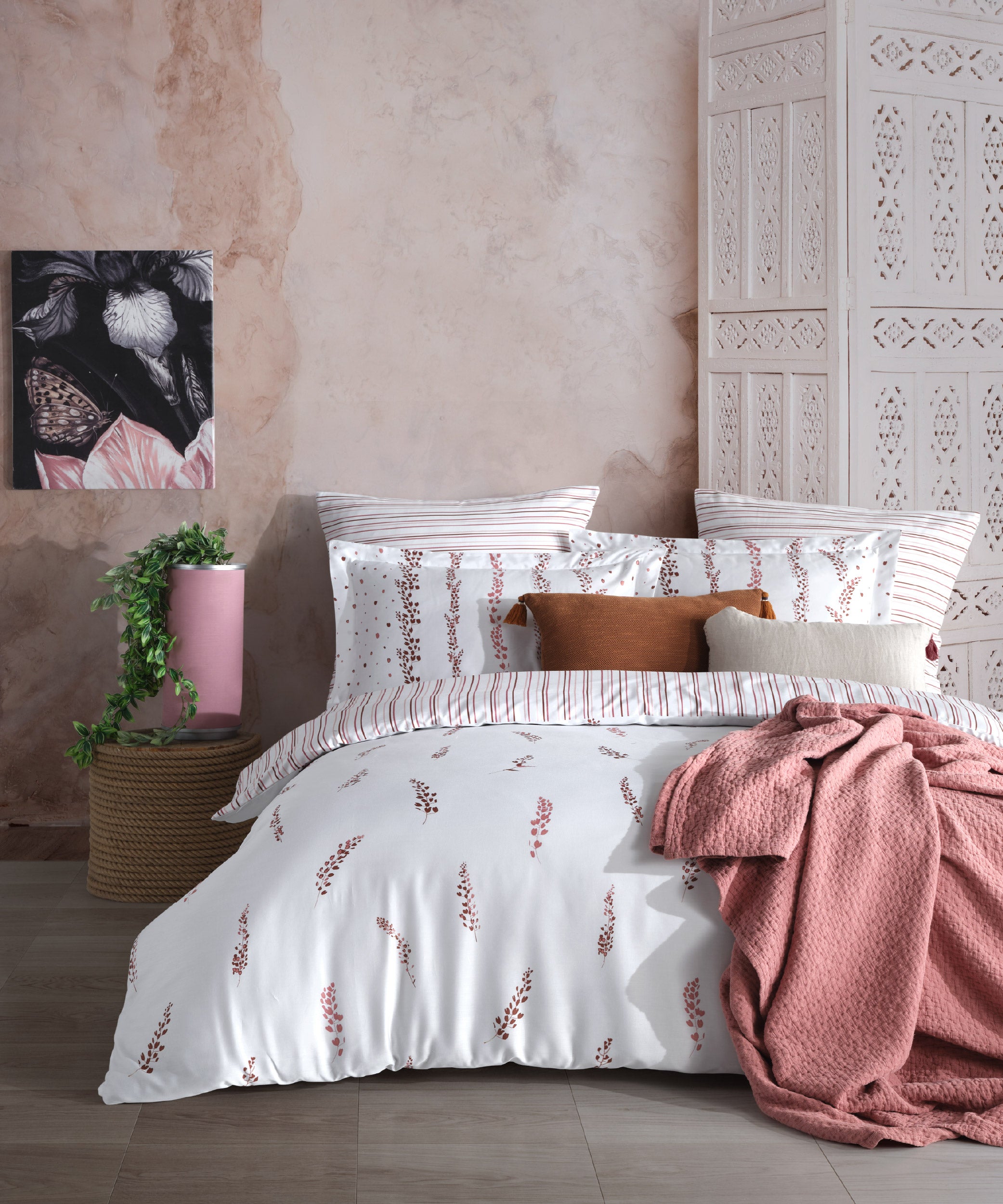 %100 Pamuk Baskılı Saten Nevresim Takımı - Kilyos Pembe