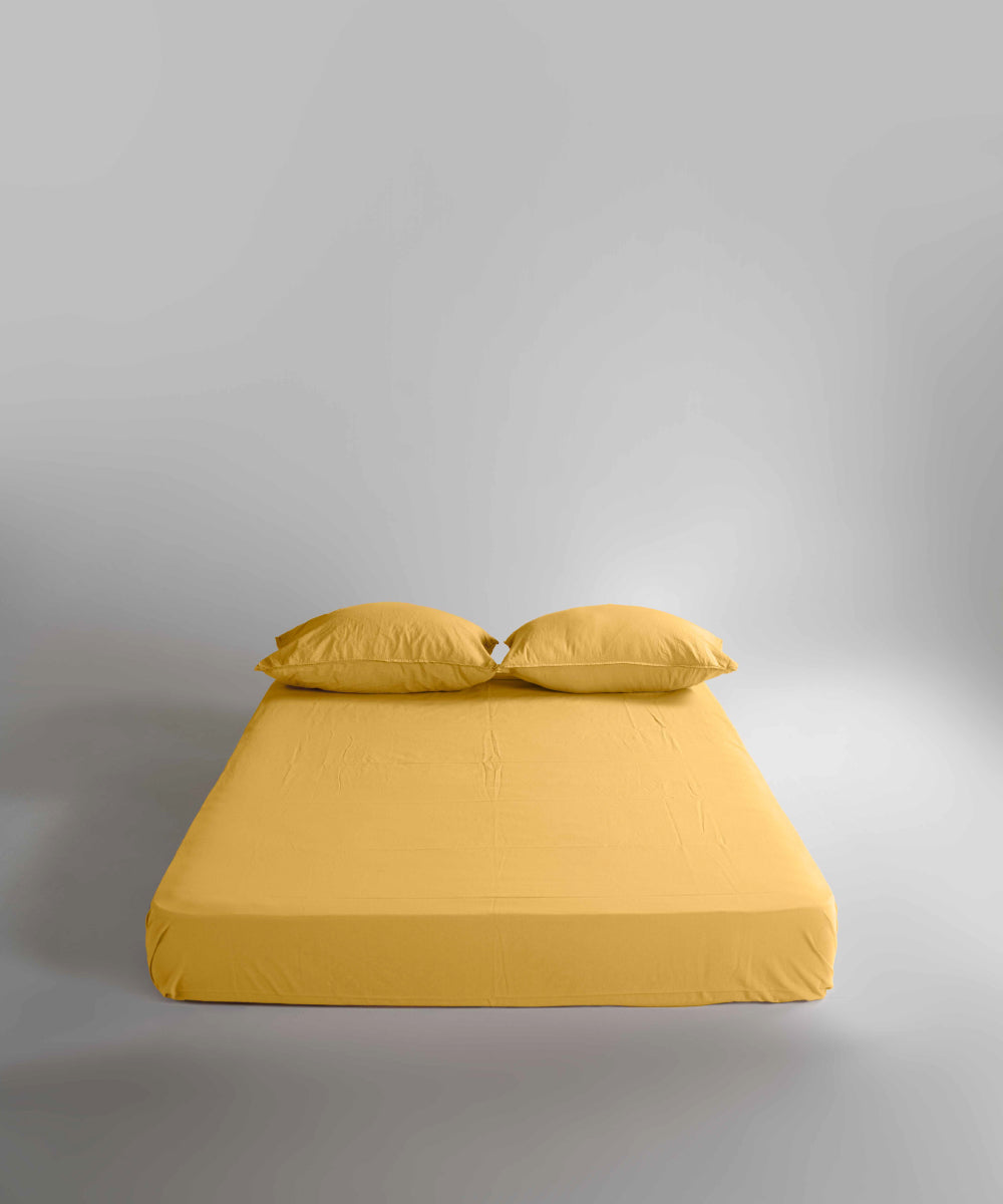 Stonewash 100% Yıkanmış Pamuk Çarşaf Set Lemonade