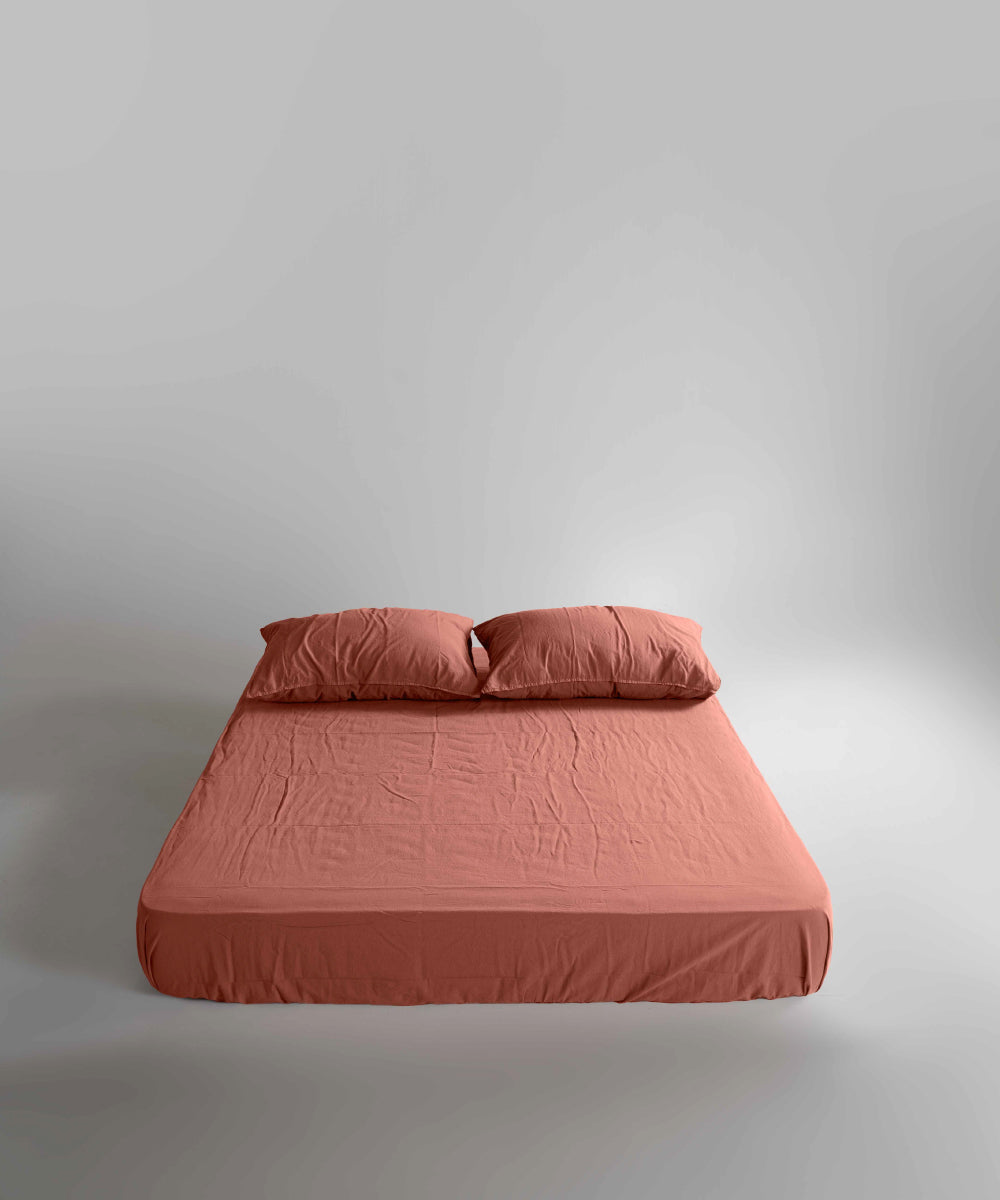 Stonewash 100% Yıkanmış Pamuk Çarşaf Set Mecca Orange