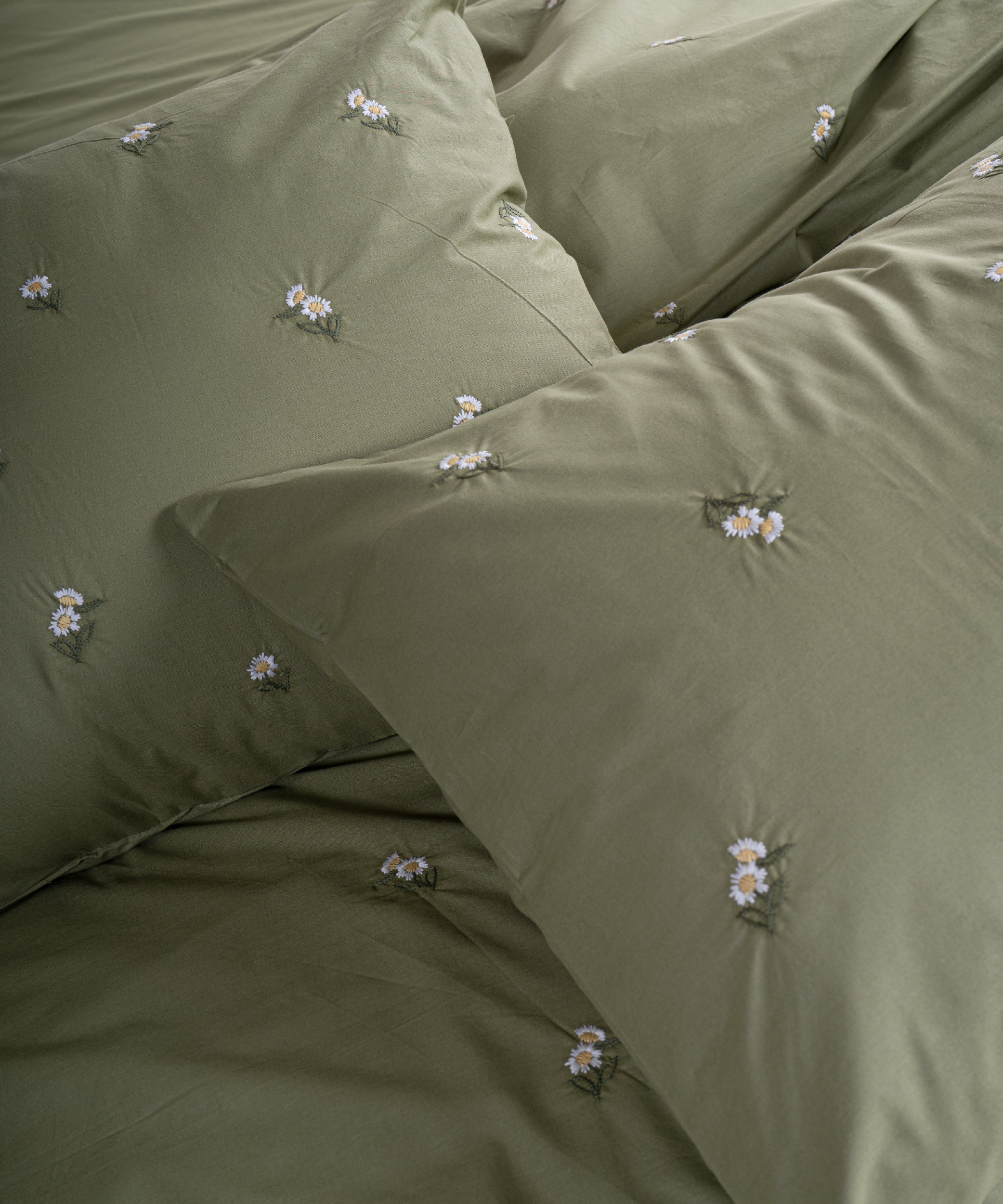 Papatya 100% Pamuk Nakışlı Nevresim Takımı - Olive