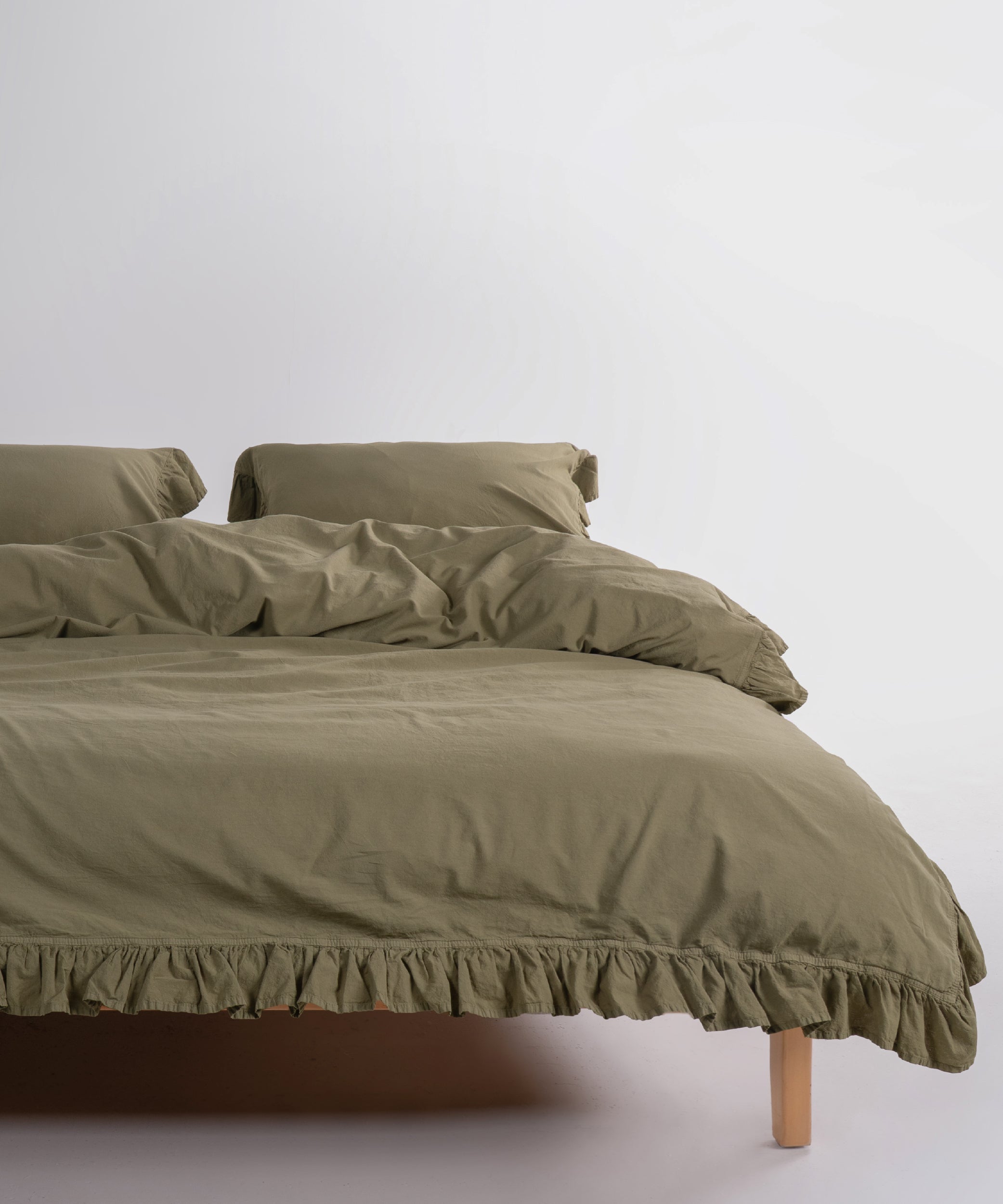 Stonewash Exclusive 100% Soft Pamuk Yastık Kılıfı Fırfırlı Olive