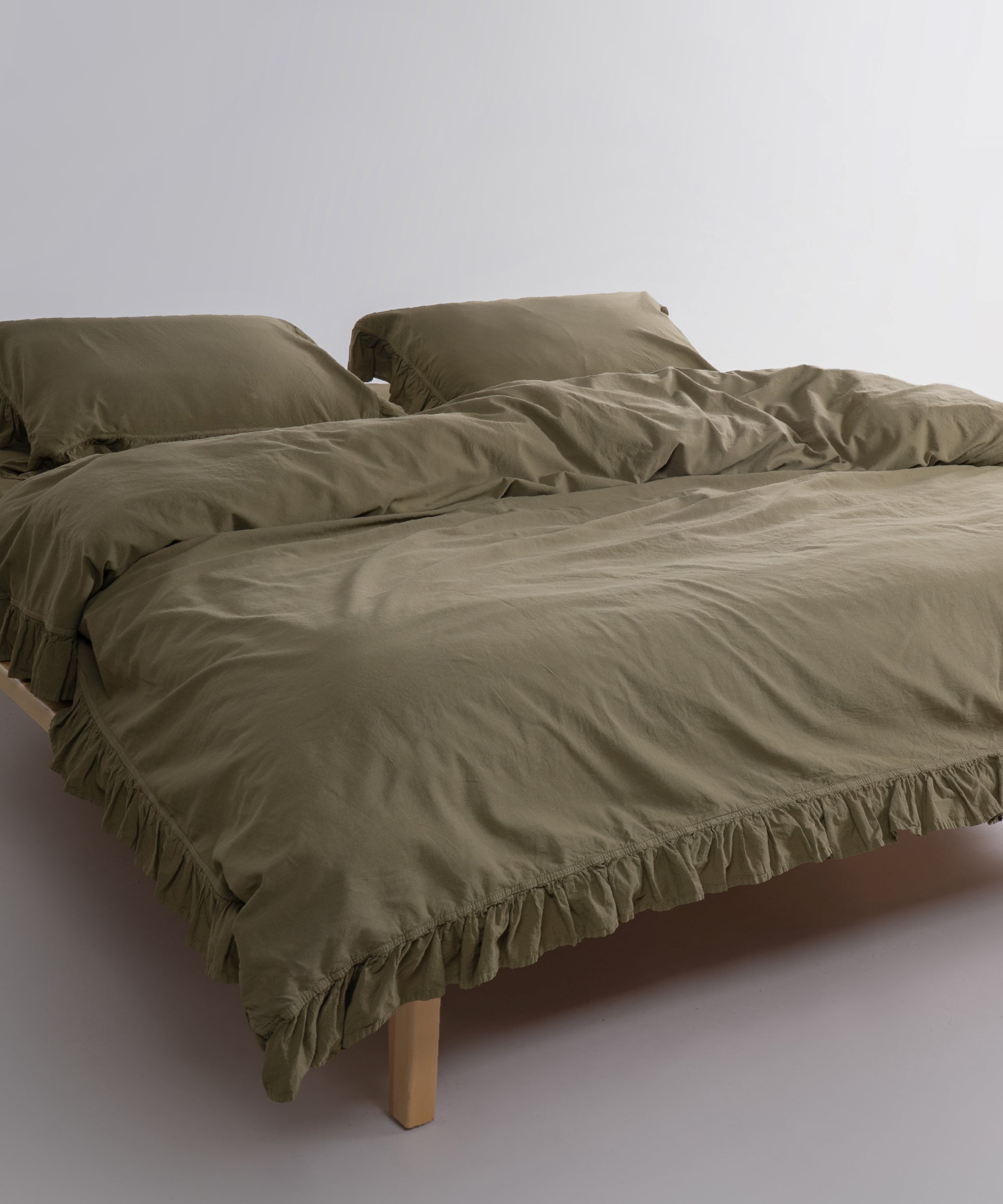 Exclusive Stonewash 100% Yıkanmış Pamuk Nevresim Takımı Olive
