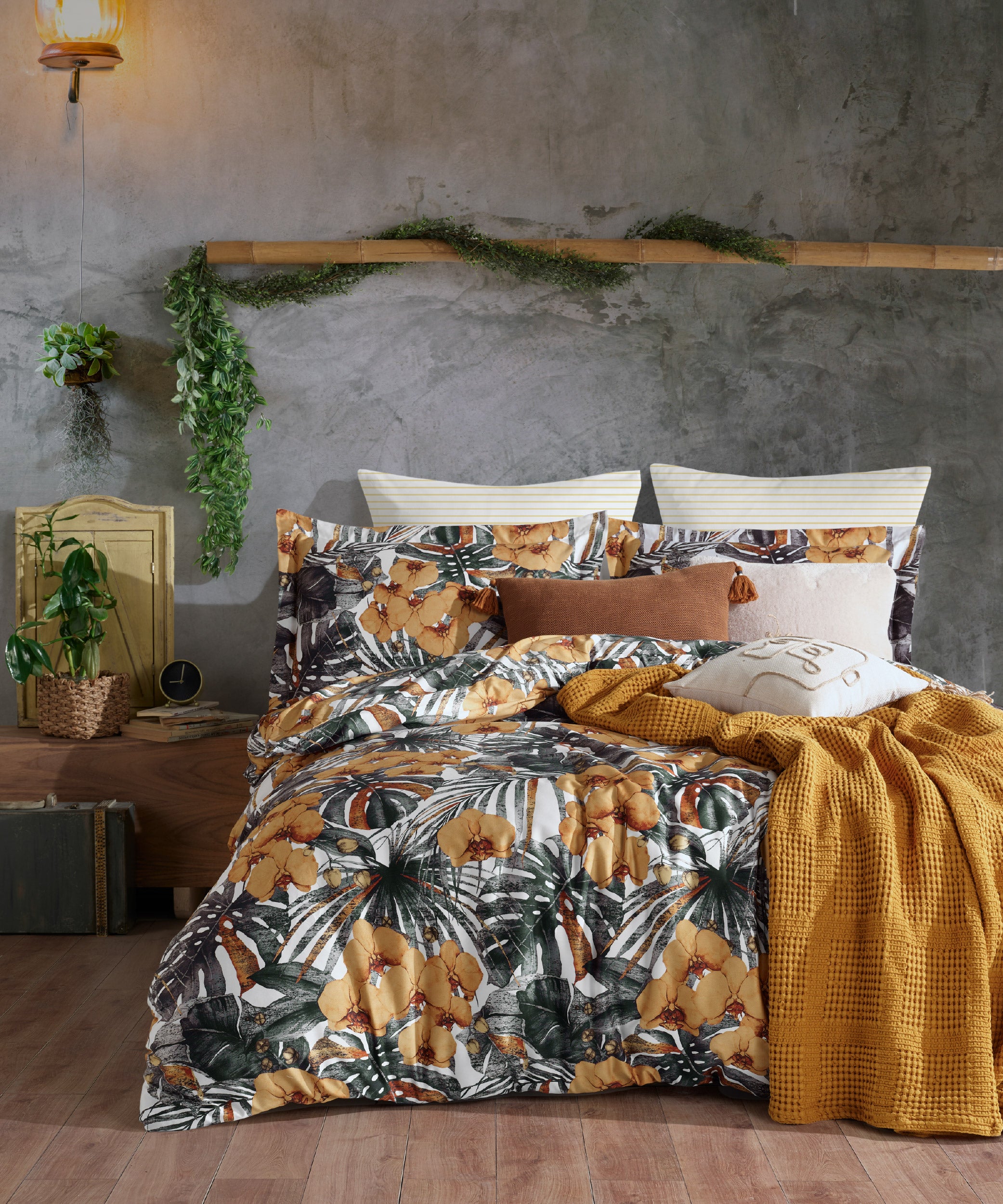 %100 Pamuk Baskılı Saten Nevresim Takımı - Tropik