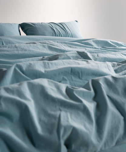 Stonewash 100% Yıkanmış Pamuk Nevresim Takımı Mineral Blue
