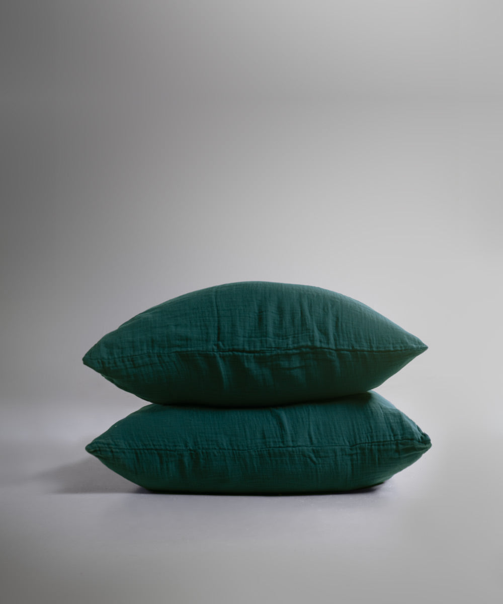 %100 Pamuk Yıkamalı Müslin Yastık Kılıfı - Dark Green