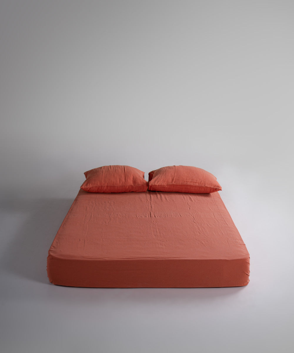%100 Pamuk Yıkamalı Müslin Çarşaf Set - Mecca Orange