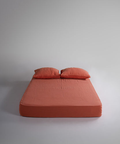 %100 Pamuk Yıkamalı Müslin Çarşaf Set - Mecca Orange