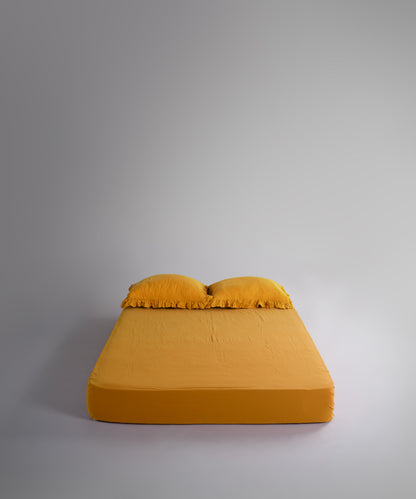 %100 Pamuk Yıkamalı Exclusive Müslin Çarşaf Set - Mustard