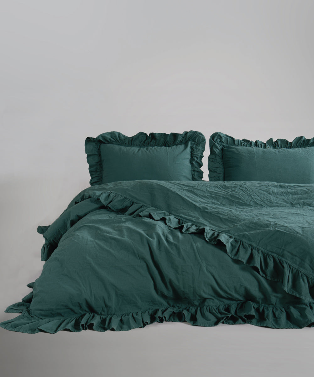Stonewash 100% Yıkanmış Pamuk Exclusive Nevresim Dark Green