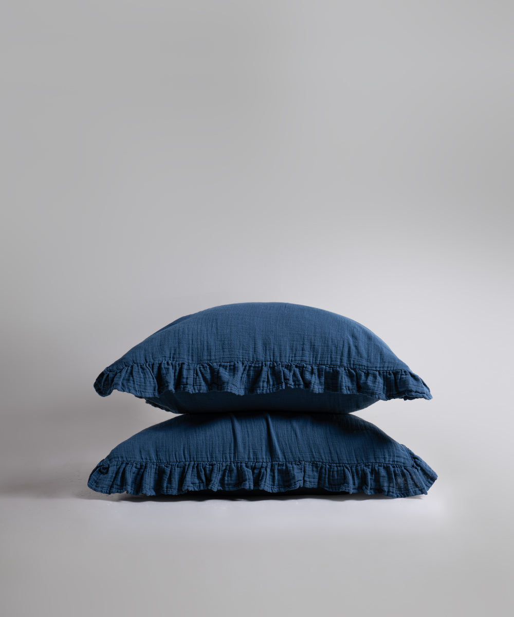 %100 Pamuk Yıkamalı Exclusive Müslin Yastık Kılıfı - Dress Blue
