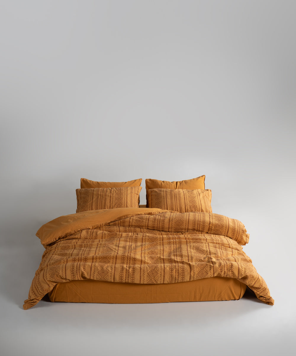 %100 Pamuk Stonewash Nevresim Takımı Coastal Trio - Mustard