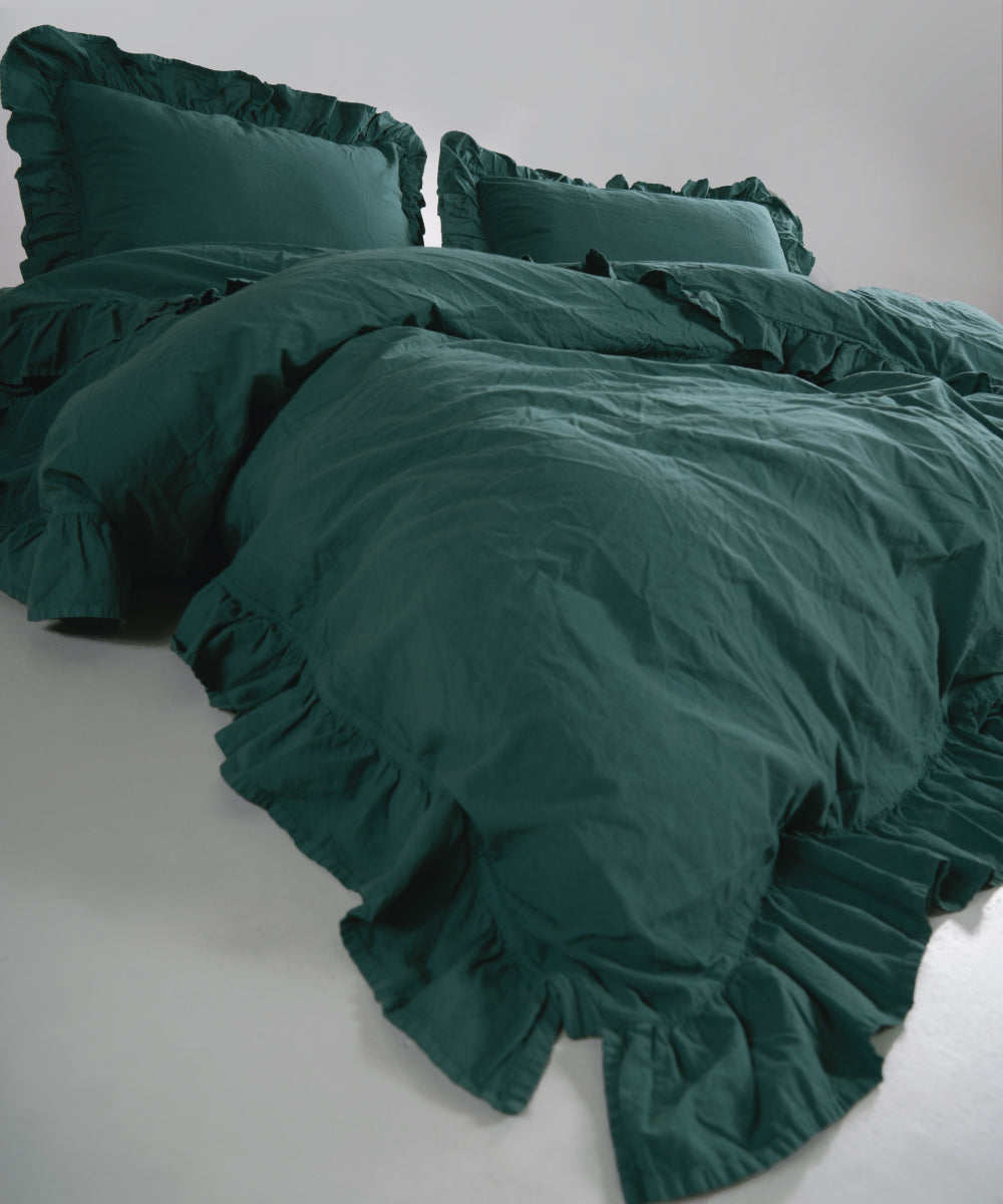 Stonewash 100% Yıkanmış Pamuk Exclusive Nevresim Dark Green