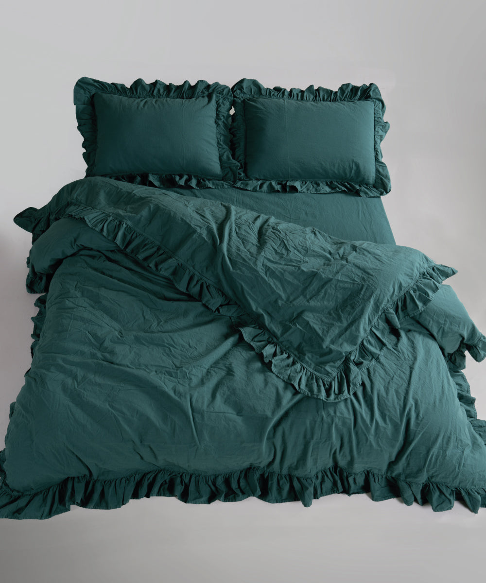 Stonewash 100% Yıkanmış Pamuk Exclusive Nevresim Set Dark Green