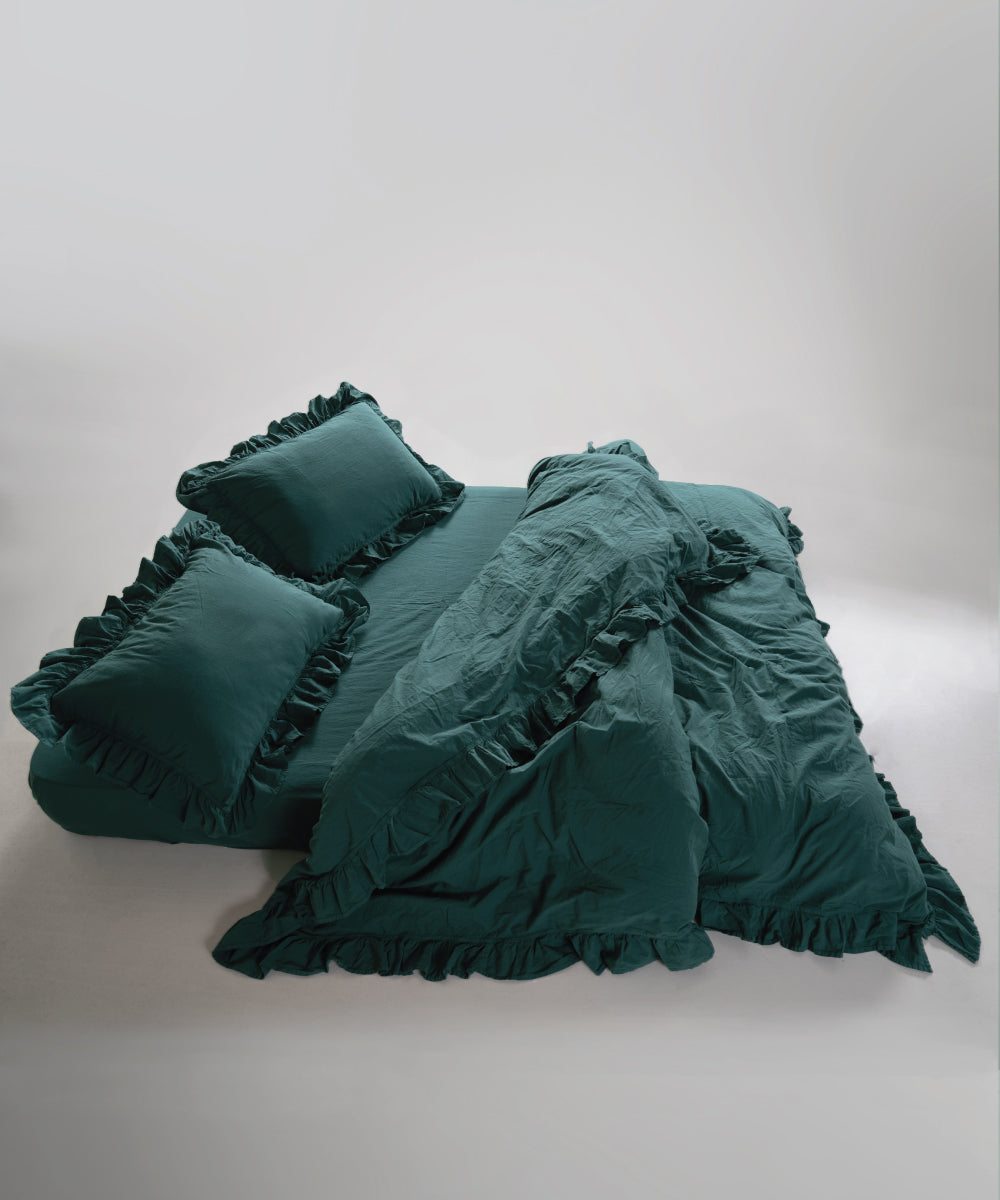 Stonewash 100% Yıkanmış Pamuk Exclusive Nevresim Takımı Dark Green