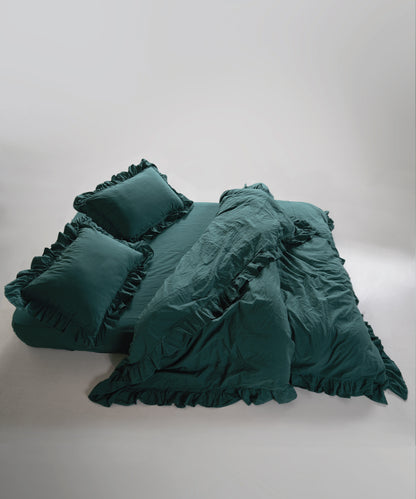 Stonewash 100% Yıkanmış Pamuk Exclusive Nevresim Takımı Dark Green