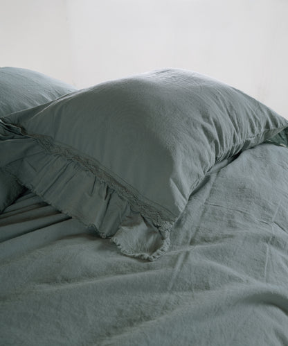 %100 Pamuk Stonewash Nevresim Takımı - Francesca Natural Green