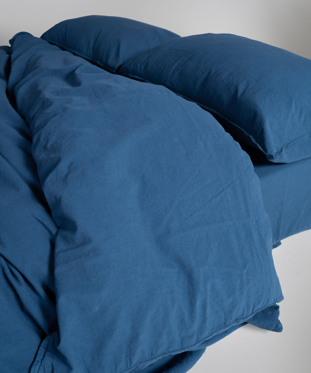 Stonewash 100% Yıkanmış Pamuk Nevresim Takımı Dress Blue