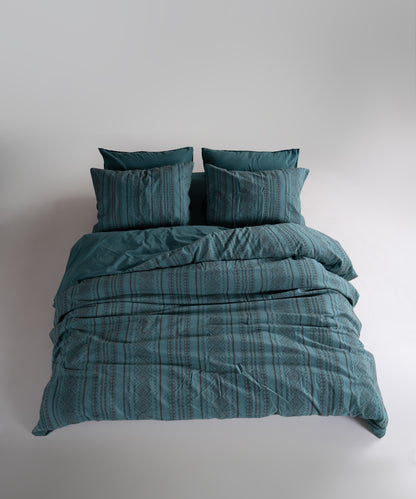 Stonewash 100% Yıkanmış Pamuk Nevresim Takımı Coastal Trio - Dark Green