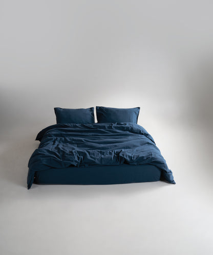 Stonewash 100% Yıkanmış Pamuk Nevresim Takımı Dress Blue