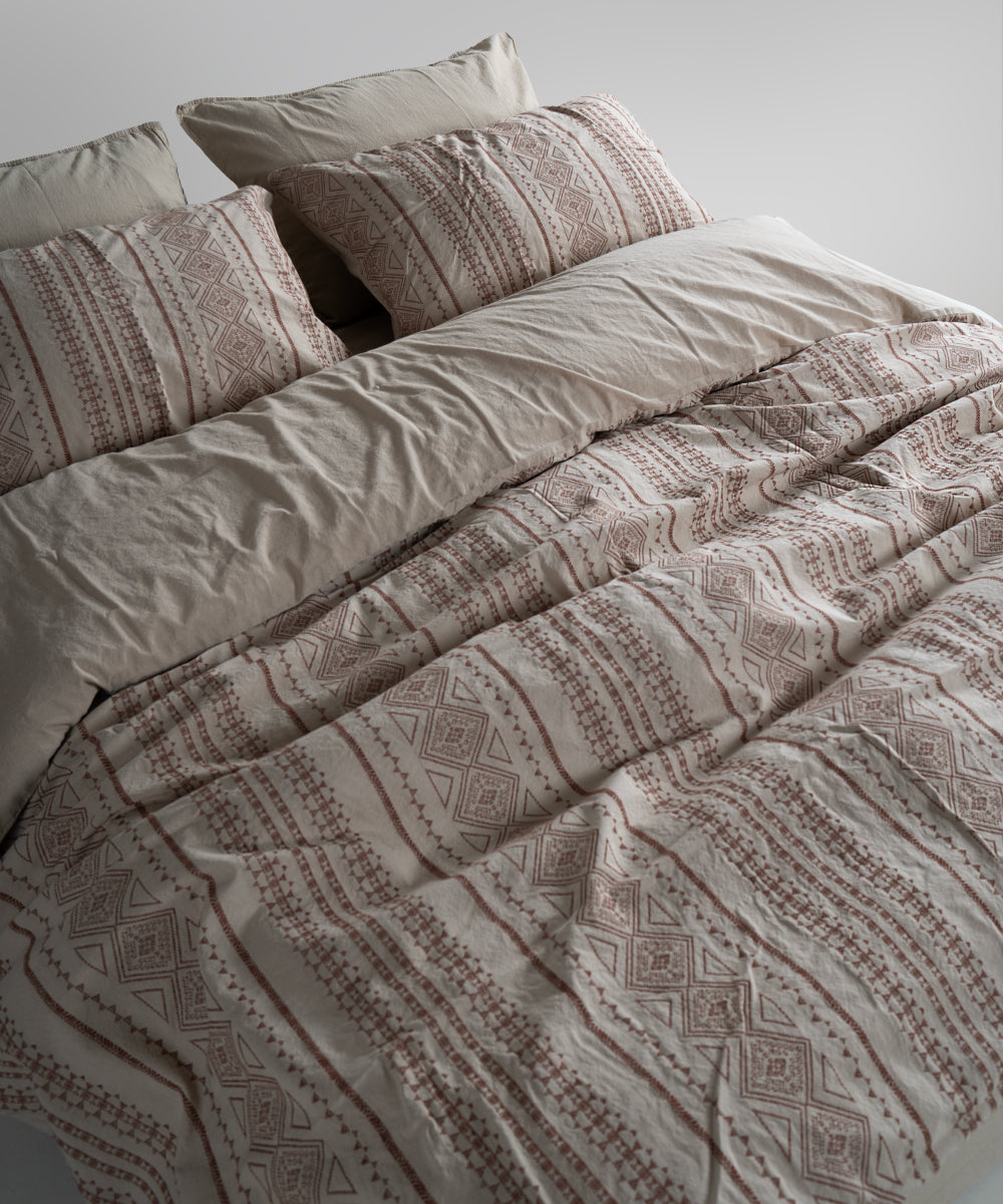 %100 Pamuk Stonewash Nevresim Takımı Coastal Trio - Oxford Tan