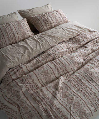 %100 Pamuk Stonewash Nevresim Takımı Coastal Trio - Oxford Tan