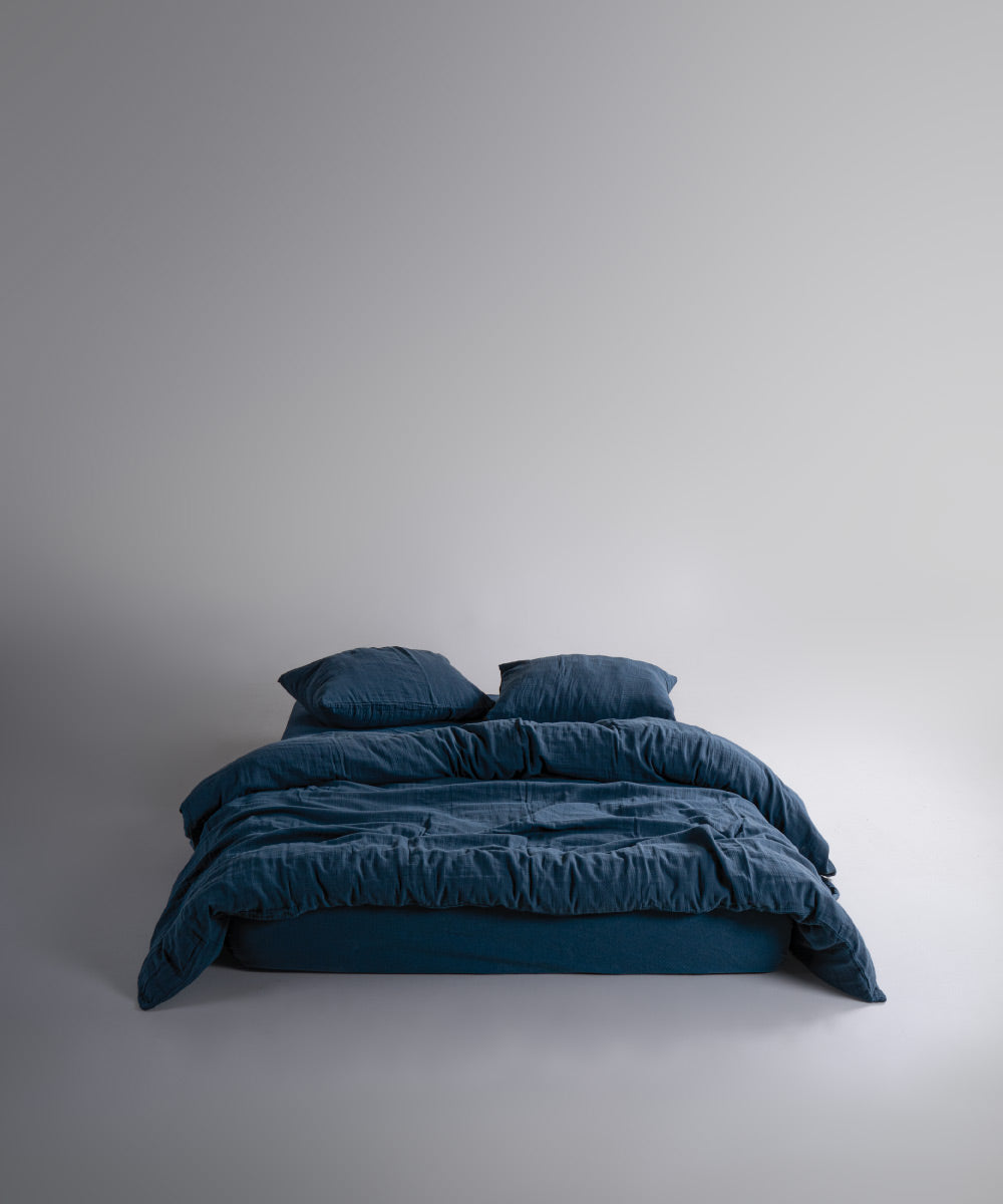 %100 Pamuk Yıkamalı Müslin Çarşaf Set - Dress Blue