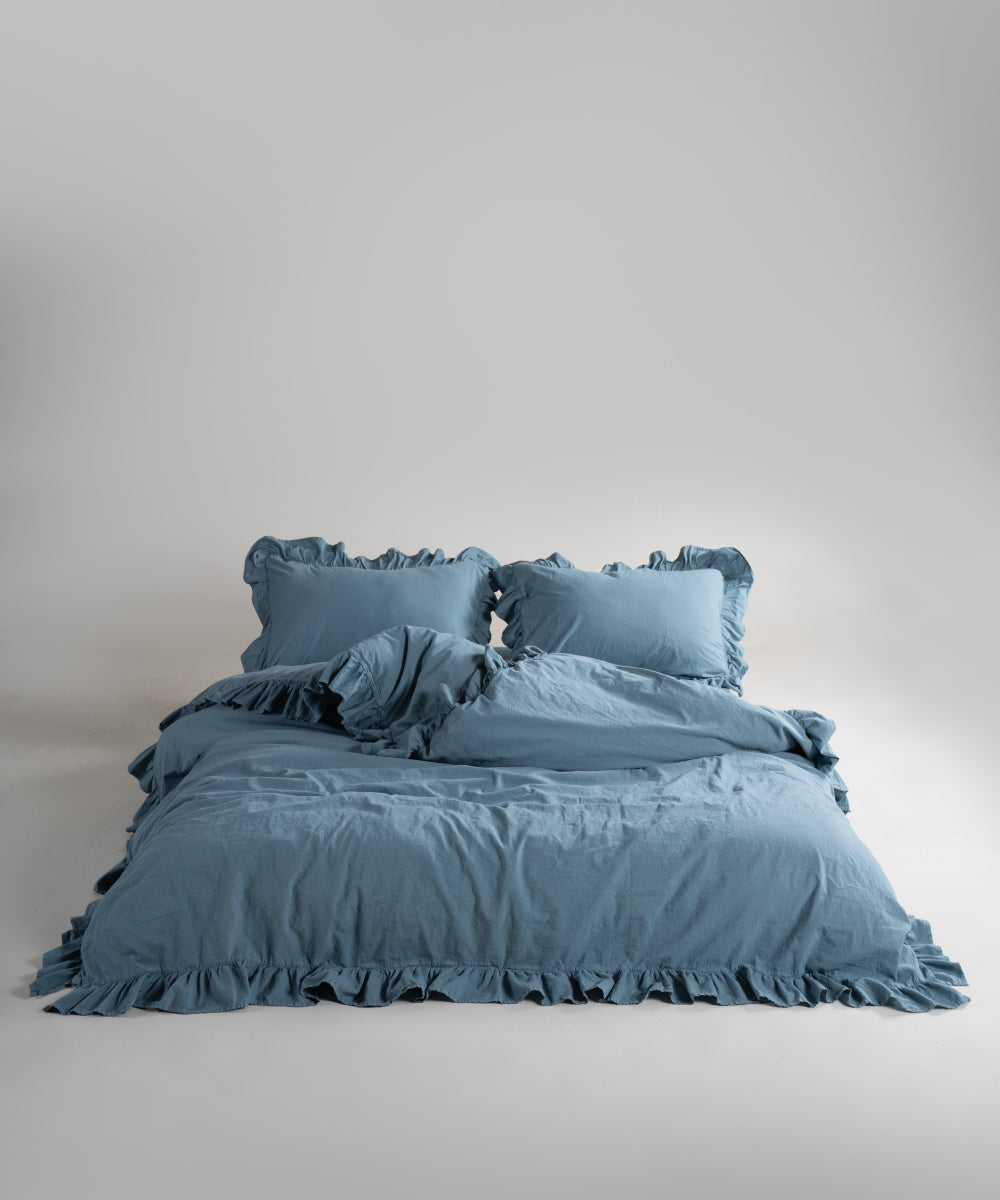 Exclusive Stonewash 100% Yıkanmış Pamuk Nevresim Seti Akdeniz Mavisi