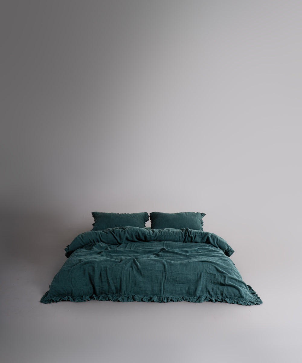 %100 Pamuk Yıkamalı Exclusive Müslin Yastık Kılıfı - Dark Green