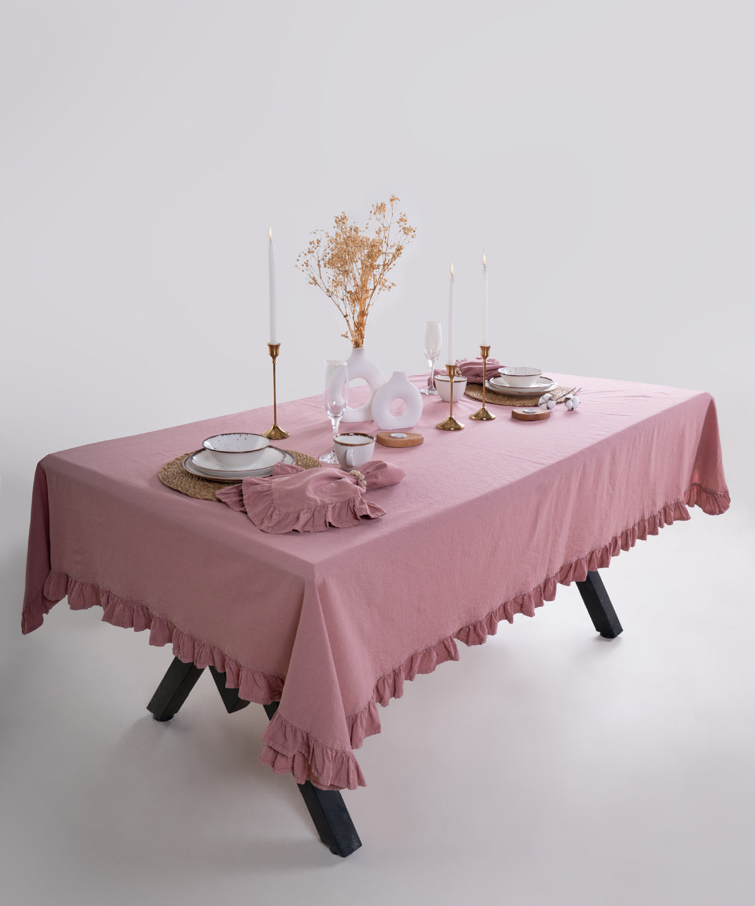 Stonewash %100 Pamuk Exclusive Masa Örtüsü Old Rose - 140X200cm