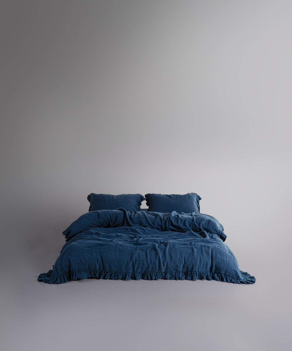 %100 Pamuk Yıkamalı Exclusive Müslin Yastık Kılıfı - Dress Blue