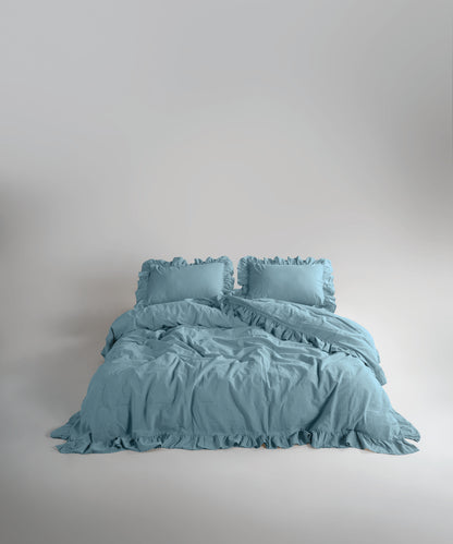 Stonewash 100% Yıkanmış Pamuk Exclusive Çarşaf Set Mineral Blue