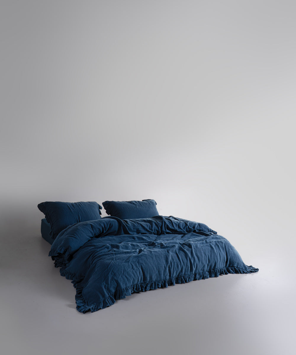 %100 Pamuk Yıkamalı Exclusive Müslin Yastık Kılıfı - Dress Blue