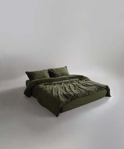 Stonewash 100% Yıkanmış Pamuk Çarşaf Set Capulet Olive