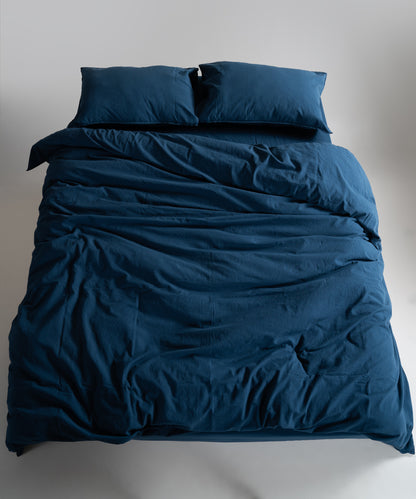 Stonewash 100% Yıkanmış Pamuk Nevresim Takımı Dress Blue