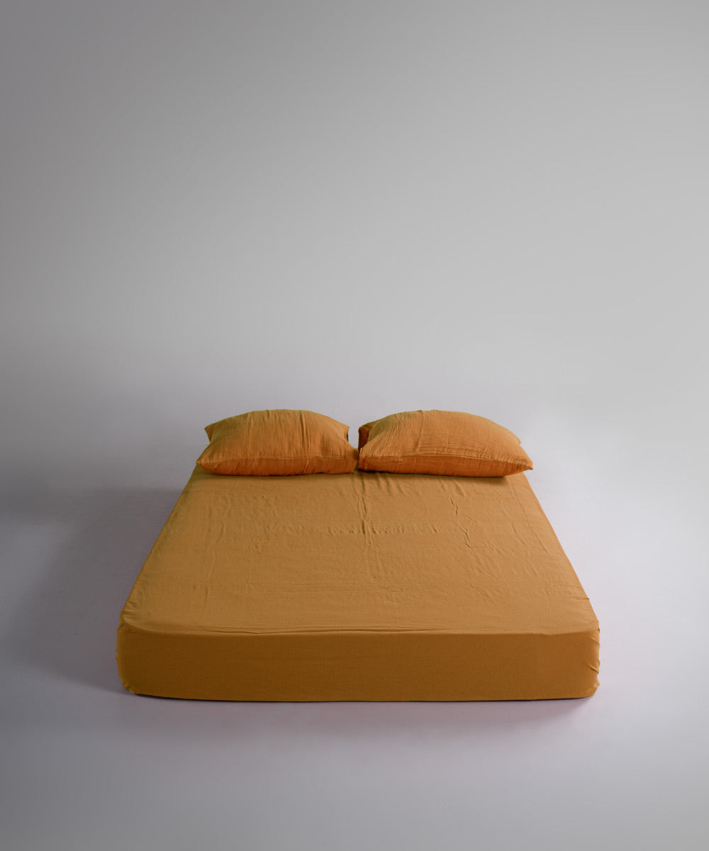 %100 Pamuk Yıkamalı Müslin Çarşaf Set - Mustard