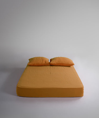 %100 Pamuk Yıkamalı Müslin Çarşaf Set - Mustard