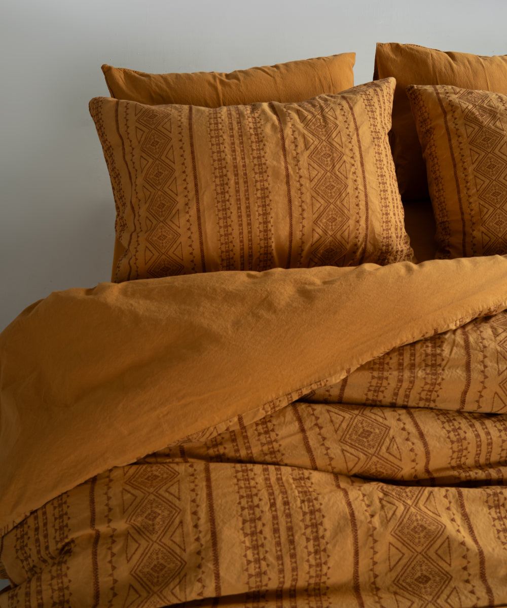 %100 Pamuk Stonewash Nevresim Takımı Coastal Trio - Mustard