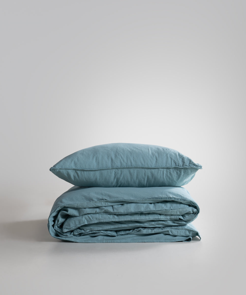 Stonewash 100% Yıkanmış Pamuk Nevresim Takımı Mineral Blue