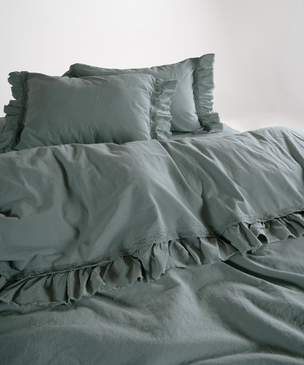 %100 Pamuk Stonewash Nevresim Takımı - Francesca Natural Green