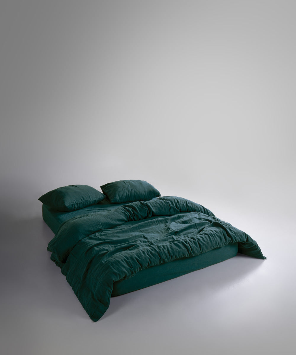 %100 Pamuk Yıkamalı Müslin Nevresim Takımı Dark Green