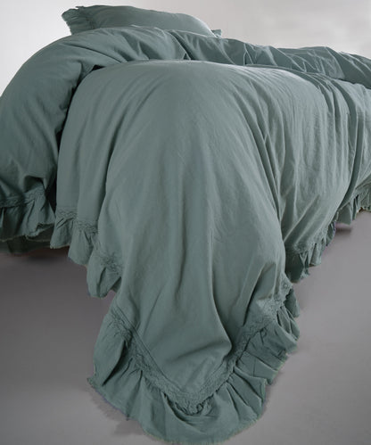 %100 Pamuk Stonewash Nevresim Takımı - Francesca Natural Green