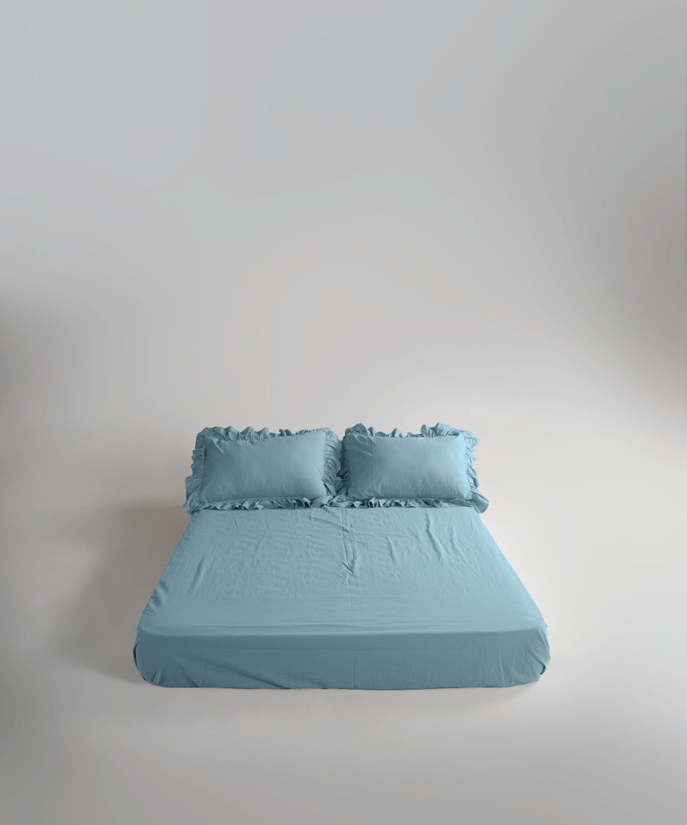 Stonewash 100% Yıkanmış Pamuk Exclusive Çarşaf Set Mineral Blue