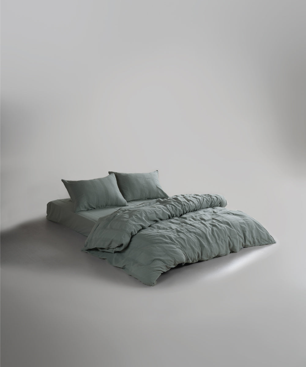 %100 Pamuk Stonewash Nevresim Takımı Cassandra - Natural Green