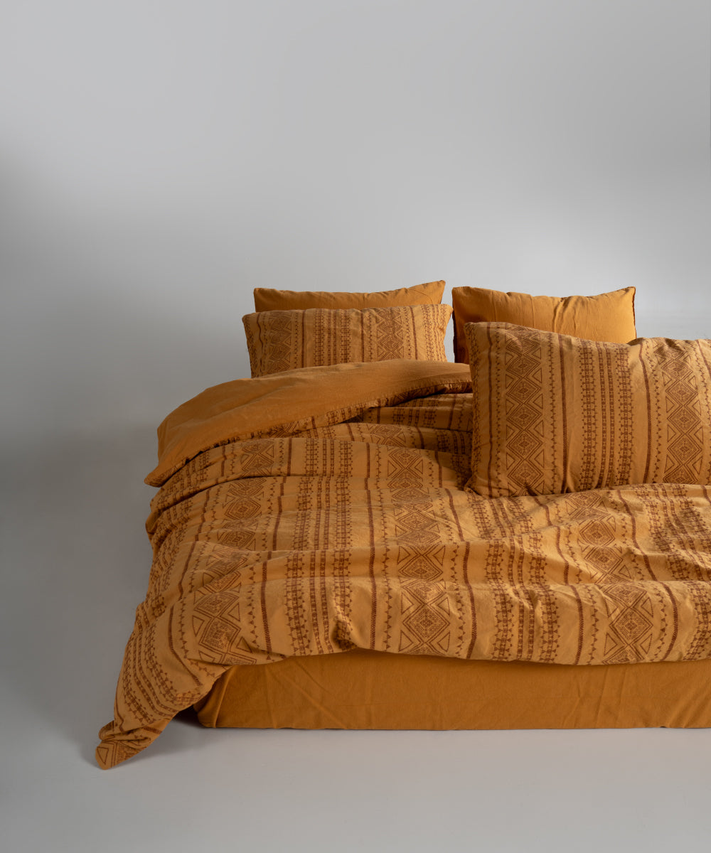 %100 Pamuk Stonewash Nevresim Takımı Coastal Trio - Mustard