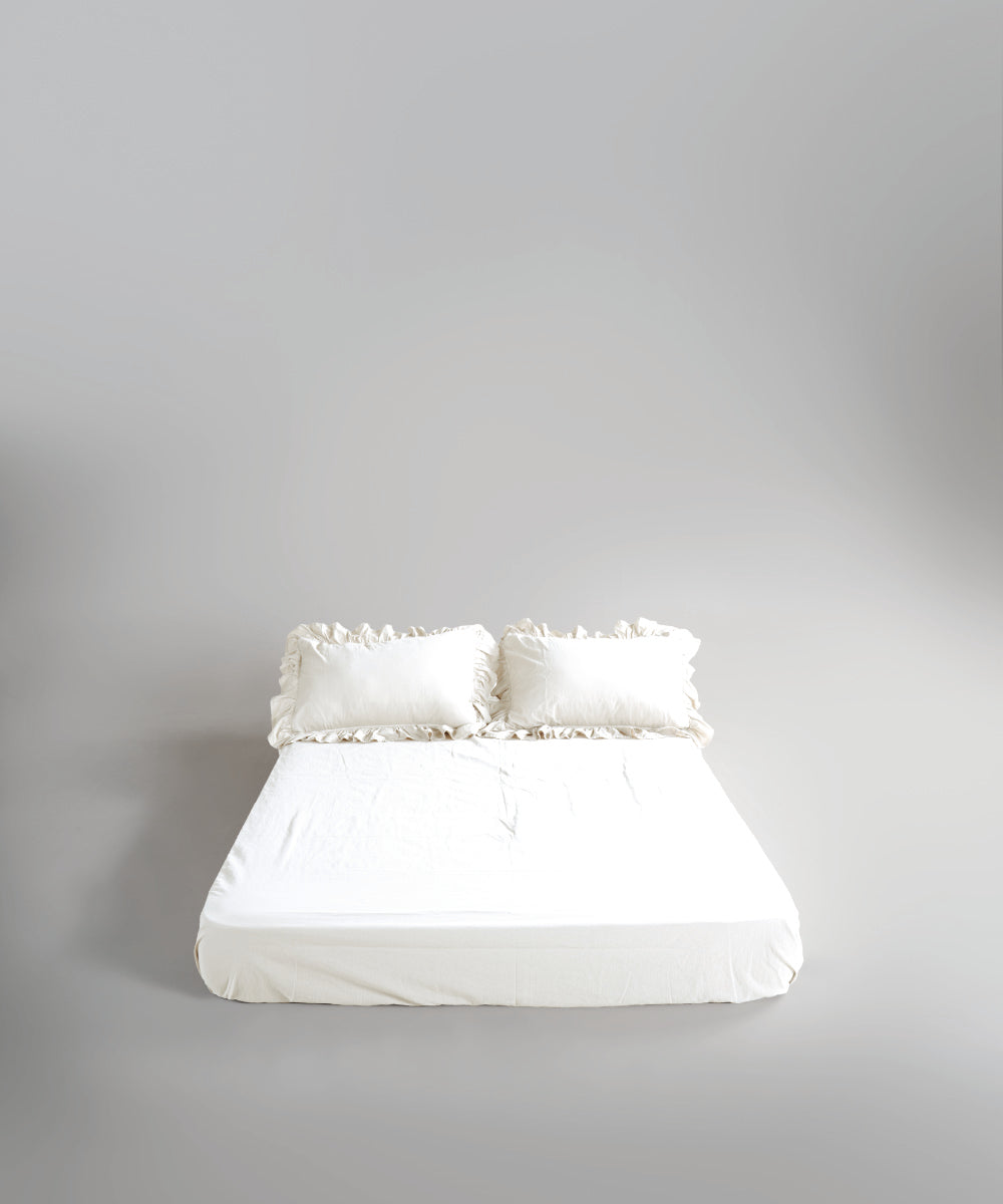 Stonewash 100% Yıkanmış Pamuk Exclusive Çarşaf Set Snow White