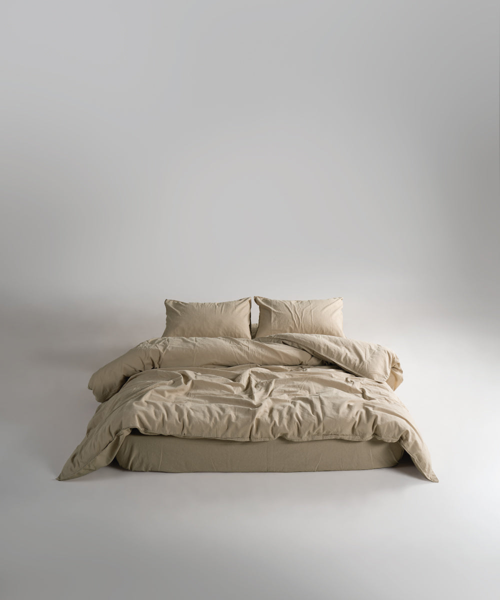 Stonewash 100% Yıkanmış Pamuk Nevresim Seti Oxford Tan