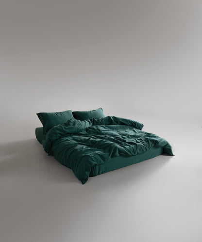 Stonewash 100% Yıkanmış Pamuk Nevresim Dark Green
