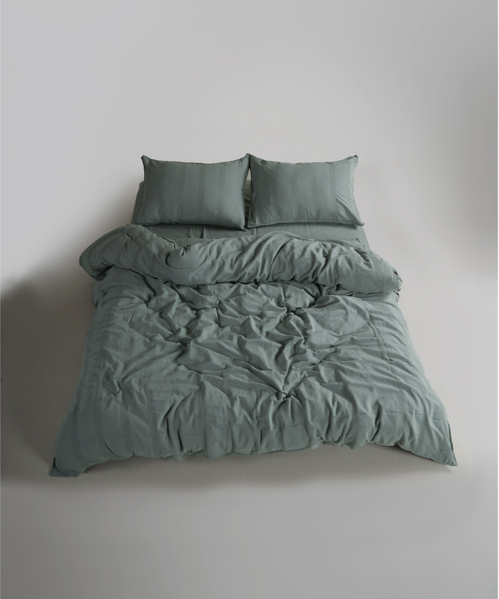 %100 Pamuk Stonewash Nevresim Takımı Cassandra - Natural Green