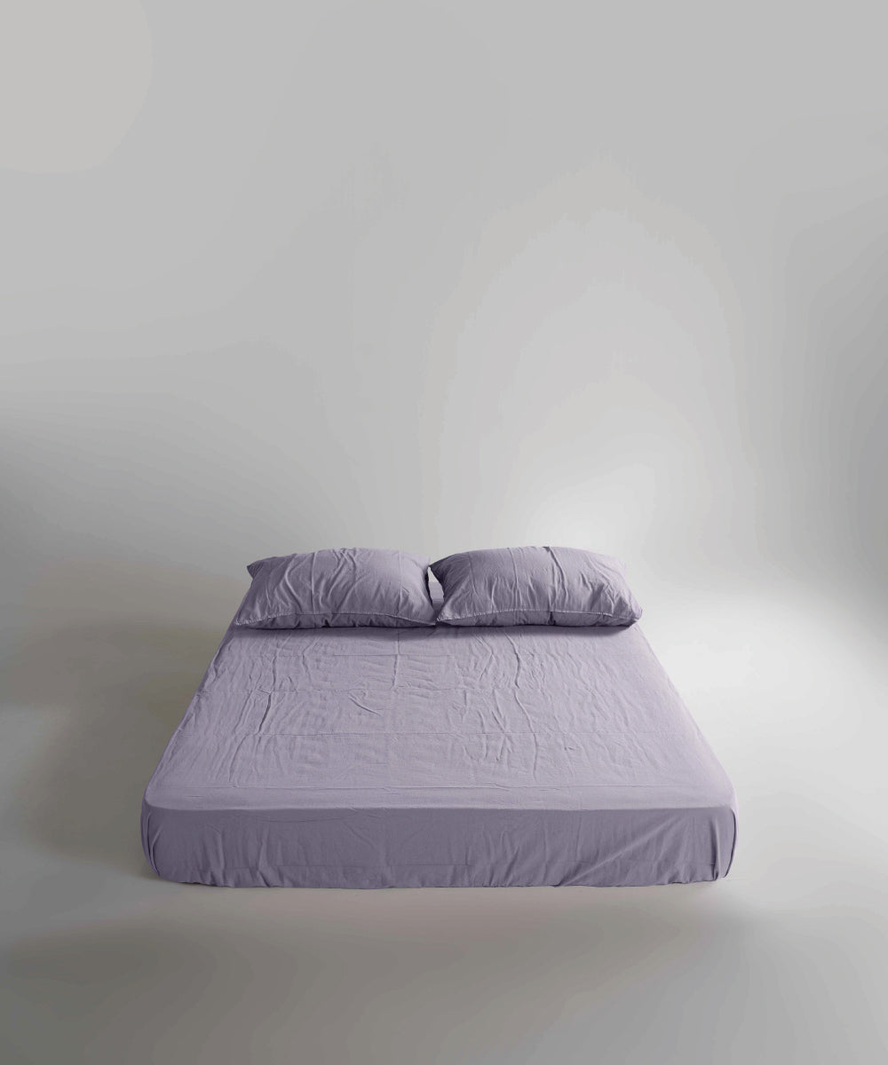 Stonewash 100% Yıkanmış Pamuk Çarşaf Set Violet