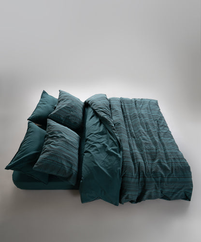 %100 Pamuk Stonewash Nevresim Takımı Coastal Trio - Dark Green
